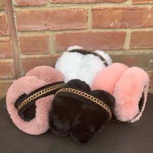 Earmuffs - Subway Chiq Faux fur adjustable ear muffs with a chain link detail.